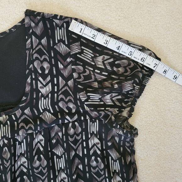 Reitmans Plus Petite 18 Pullover Top Lined Body Sheer Cap Sleeve Black White - Picture 11 of 14